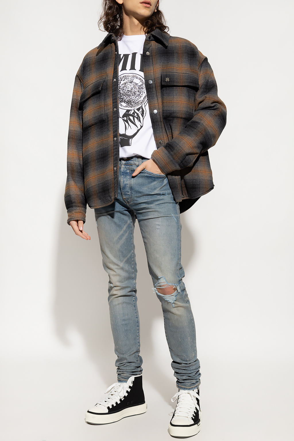 suede buttoned jacket | T-shirt with logo Amiri